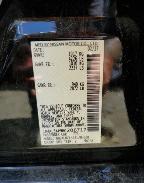 2017 Nissan Altima 2.5 from USA, damaged, VIN 1N4AL3AP9HC206717